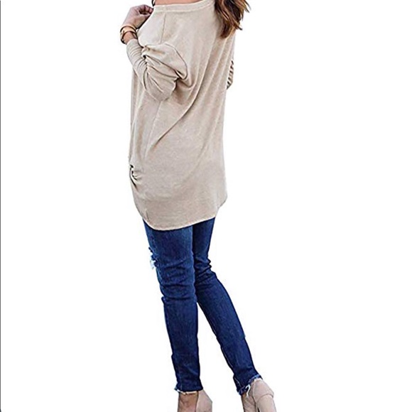 Casual Tan off Shoulder Long Sleeve Top - Picture 3 of 6